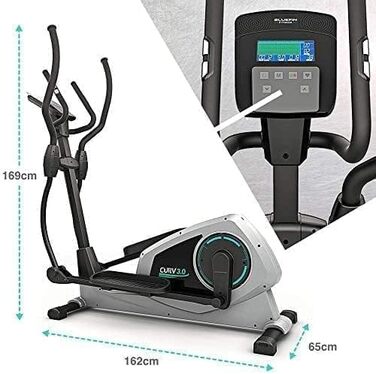 Еліптичний тренажер Bluefin Fitness CURV 3.0 | Кардіотренування вдома | LCD дисплей, Bluetooth, додаток | Чорний та сірий сріблястий