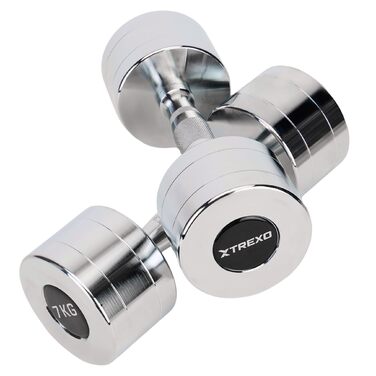 Набір гантелей XTREXO Verte Kurz 2 шт. (2.5-12 кг) – сталеві гантелі з неслизьким грифом, міцні та довговічні. Ідеальні для силових тренувань вдома та в спортзалі (хром, 2 x 7 кг)