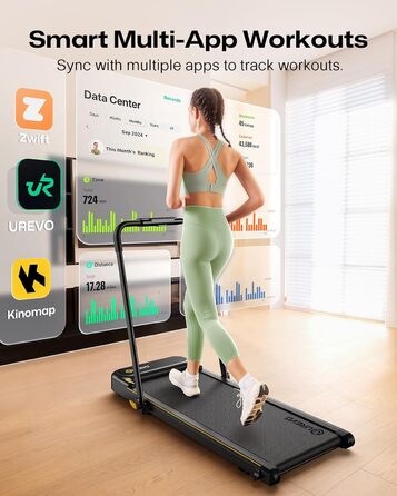 Біговий тренажер UREVO 2 в 1 з SmartCoach App, Walking pad з подвійною амортизацією, біговий доріжка з пультом керування та LED-дисплеєм, чорний та світло-жовтий, з APP