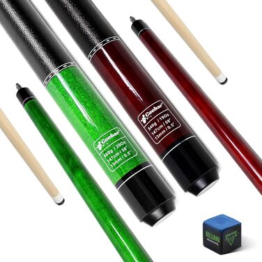 Набір київ для більярду CUEBAR (2 шт.), 147 см, для дорослих, з імітацією шкіряної ручки, 2 кольори та ваги (блакитно-зелений + червоний)