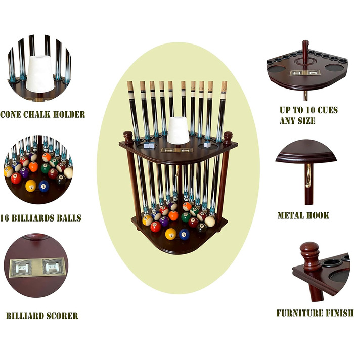 Стійка для більярдних київ на 10 київ Bodenständer, аксесуари для більярдного столу, 100% масивне дерево (махагон)