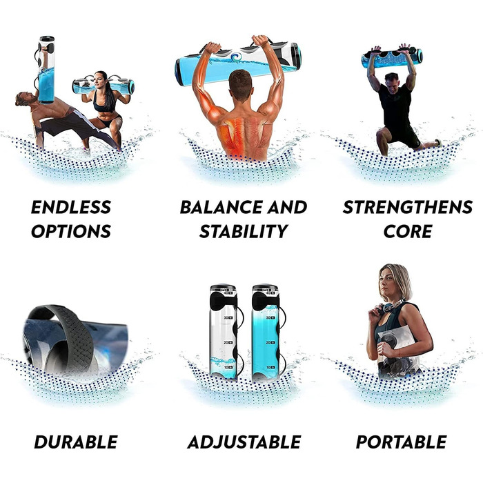 Водяна сумка MuscleForge Aquabag 15-30 кг для фітнесу, кросфіту та силових тренувань, регульована вага, водяний мішок для стабілізації