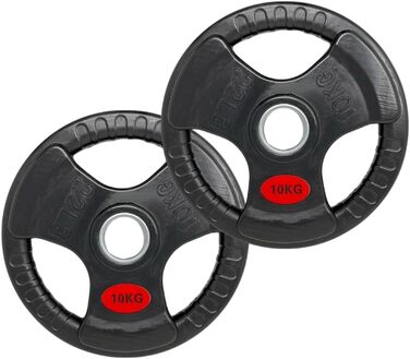 Олімпійські диски для штанги PH Fitness 2×10 кг, чавунні з гумовим покриттям, трихватні, 50 мм – набір для силових тренувань, домашній спортзал