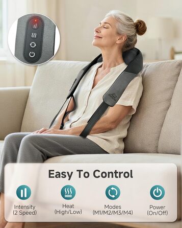 Масажер для шиї та спини Snailax Shiatsu бездротовий з підігрівом, 4D ролики, акумуляторний, USB-C, чорний