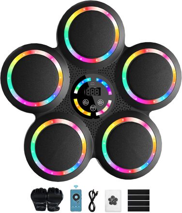 Розумна боксерська машина FOOING з Bluetooth, LED-підсвіткою та рівнями швидкості для дорослих та дітей, тренажер для зняття стресу з боксерськими рукавичками для домашніх тренувань. Інтелектуальні фітнес-пристрої (багатокольорове світло)