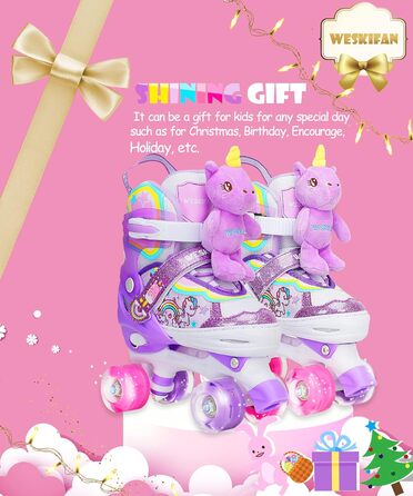 Дитячі ролики Kinder Einhorn для дівчаток, 4 розміри, регульовані, з підсвічуванням, для початківців, фіолетові