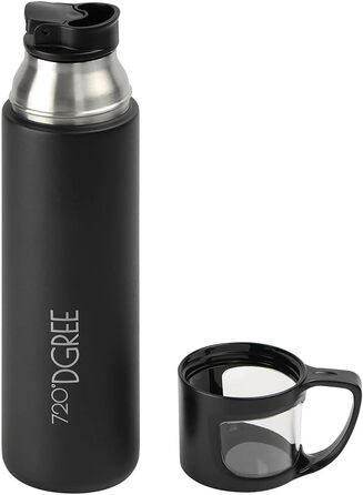 Термос 720°DGREE Follow 750 мл з чашкою, нержавіюча сталь, BPA-free, ізоляційна пляшка для кави, чаю, чорний матовий, для дітей, школи, роботи, outdoor