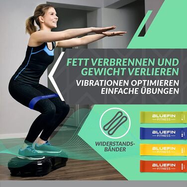 Вібраційна платформа Bluefin Fitness для домашніх тренувань, компактна, з еспандерами, для нарощування м'язів і всього тіла, безшумний мотор
