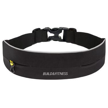 Сумка-пояс для бігу та фітнесу Build & Fitness з регульованим поясом, кріпленням для ключів, чорна, світловідбиваюча (60-122 см)