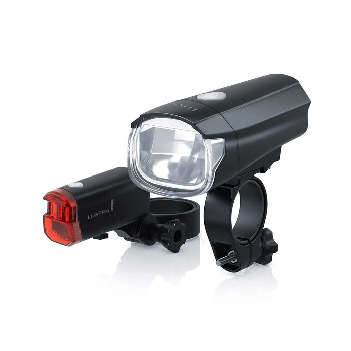 Велосипедні ліхтарі LUXTRA: комплект з батарейками, 40 Lux, сумісний зі StVZO, передній та задній ліхтарі