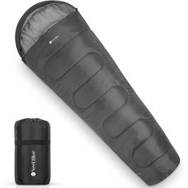 Спальний мішок Mumienschlafsack для дорослих - легкий, компактний, водонепроникний, з капюшоном, 220x85 см - теплий, пральний, для кемпінгу, піших прогулянок, подорожей (сірий)