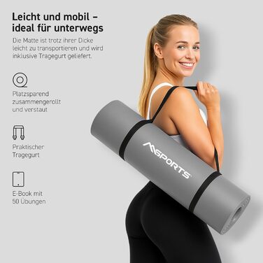 MSPORTS Килимок для гімнастики Преміум з сумкою, постером та додатком для фітнесу. Зручний, 190 x 80 x 1,5 см, антрацит. Без фталатів. Килимок для йоги сіро-антрацитового кольору 190 x 80 x 1,5 см