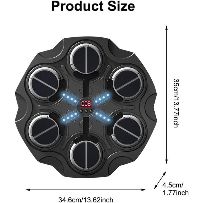 Музична боксерська машина Bluetooth з LED-підсвіткою, настінний кріплення, 9 режимів швидкості та лічильник, підтримка Bluetooth, обладнання для ударів вдома
