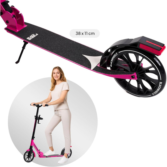 Самокат міський BLACKWHEELS Zoom City-Scooter 200мм, алюмінієвий, складаний, з амортизаторами, регульований кермо, чорно-рожевий