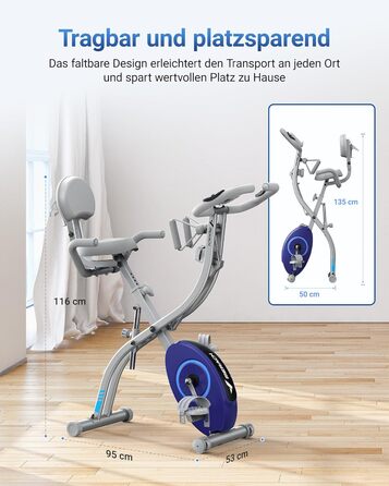 MERACH 4-в-1 велотренажер складаний, Hometrainer з LCD монітором та вимірюванням пульсу, магнітне ергометр, фітнес-велосипед для дому, срібний