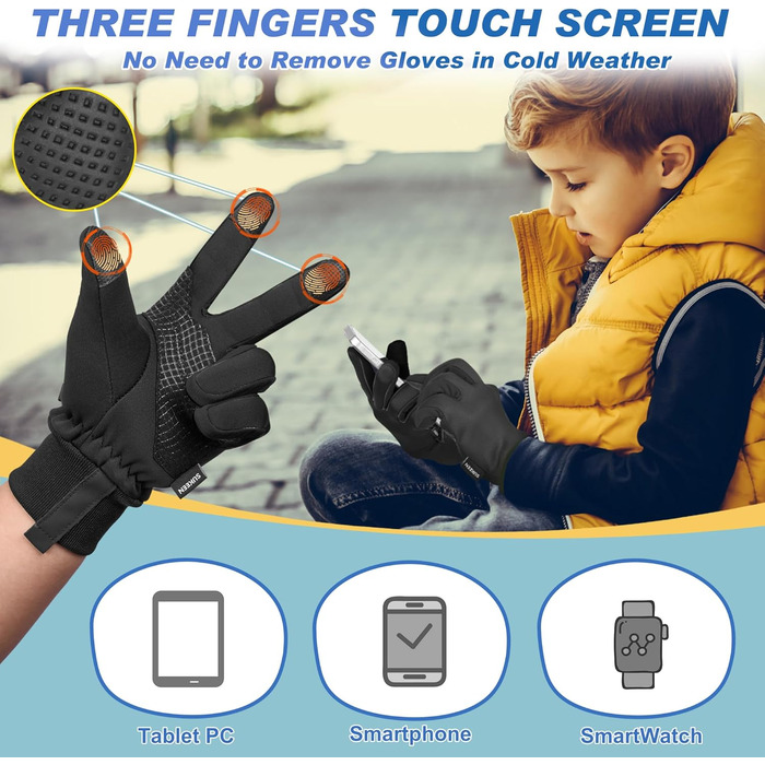 Рукавички для дітей Sukeen Softshell, теплі велосипедні рукавички, вітронепроникні, антиковзні, для їзди на конях, спортивні, для хлопчиків та дівчаток (L, чорний)