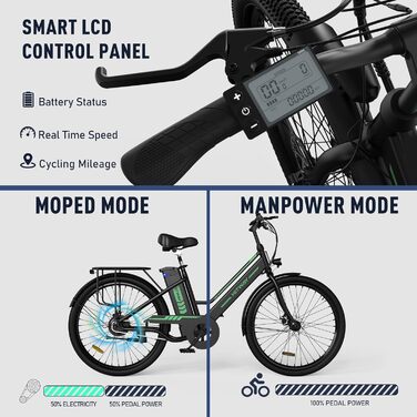 Електровелосипед HITWAY 26 дюймів для дорослих, міський e-bike з 8.4Ah 36V знімним акумулятором, регульованим сидінням, багажником, для чоловіків та жінок, ідеально підходить для міських поїздок і ком'ютерів