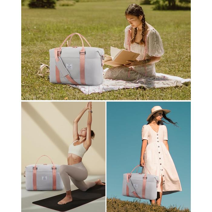 Спортивна сумка LOVEVOOK для жінок: водонепроникна дорожня сумка-мішок, 30L, сіра + рожевий ремінець