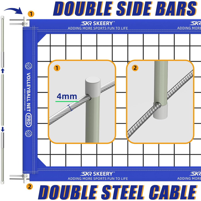 Професійний волейбольний комплект Weiss: сітка 32x3.3FT з двома сталевими тросами та бічними стійками для двору, школи, майданчика
