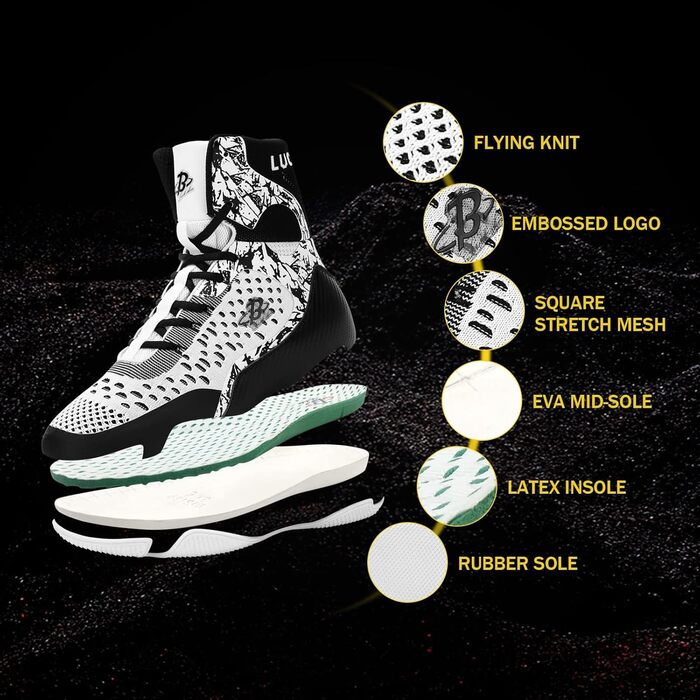 Черевики для боротьби для чоловіків та жінок, дихаючі та легкі (46.5/47 EU, Чорний)