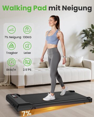 Біговий доріжка для дому HomeFitnessCode з нахилом, Walking Pad, електрична, 1-8 км/год, міні, чорна, 85 см