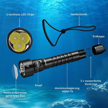 Ліхтарик підводний Sofirn SD09L 6800 люмен, LED, до 100м, з акумуляторами