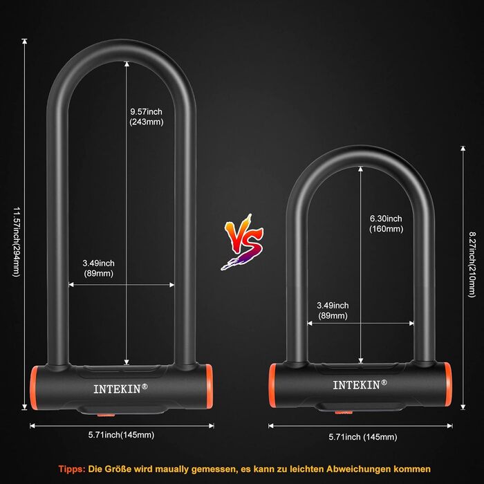 Замок для велосипеда U-подібний з кріпленням, 16 мм, 3 ключі, висока безпека, міцний, для мотоцикла, електровелосипеда, гірського велосипеда, скутера, внутрішні розміри 24,3 x 8,9 см