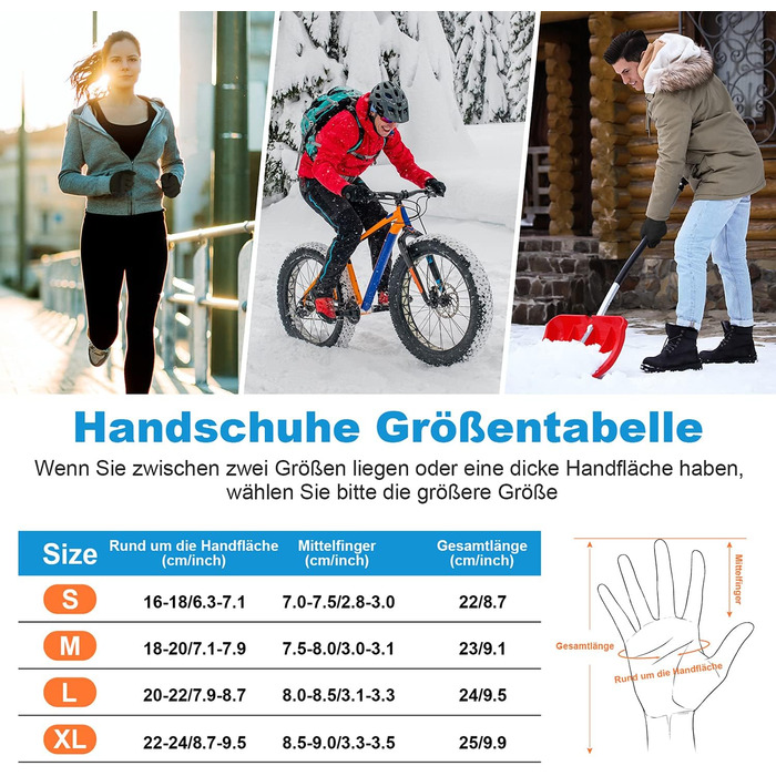 Велосипедні рукавички Anqier для чоловіків та жінок, зимові, з підтримкою сенсорного екрану, неслизькі, теплі, вітронепроникні для їзди на велосипеді, бігу, катання на лижах та водіння автомобіля