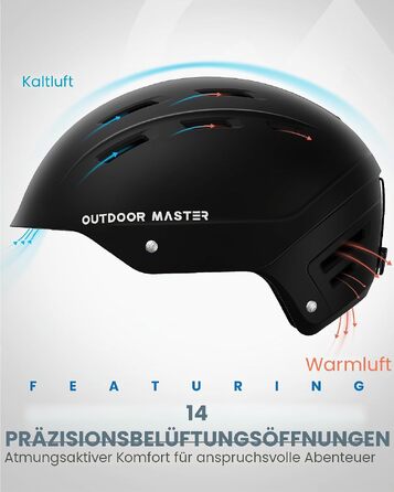 Шолом для гірських лиж та сноуборду OutdoorMaster Kelvin II унісекс, з системою вентиляції, матовий чорний, розмір M (54-58 см)
