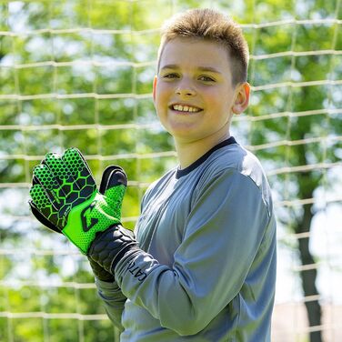 Воротарські рукавиці дитячі CATCH & KEEP Kralle Junior Pro 3.0 Dragon Grip (Розмір 3-7) - Зелені, з підтримкою великого пальця