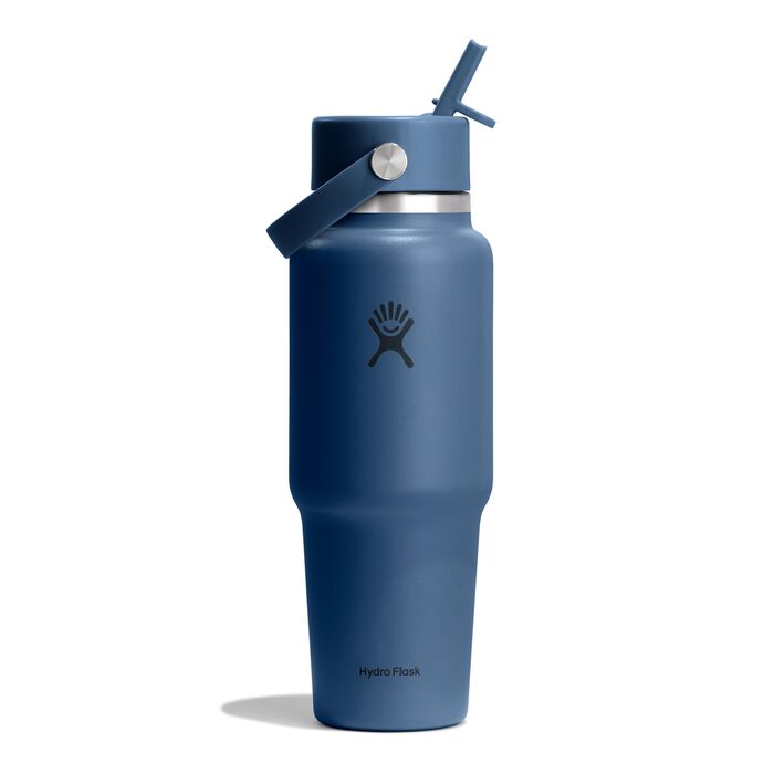 Термопляшка Hydro Flask Wide Flex Straw Travel Bottle 32 oz (946 мл) зі сталі, синя Harbor Blue — герметична, з широким горлом та соломинкою