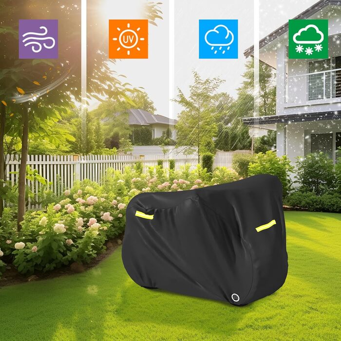 Водонепроникний чохол для велосипеда, захисна покриття з світловідбиваючими смугами, 420D Oxford, чорний, для 2 велосипедів (210x112x112 см)