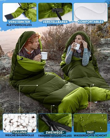 Спальний мішок 3-4 сезони, водонепроникний, ультралегкий, 220*75 см (зелений)