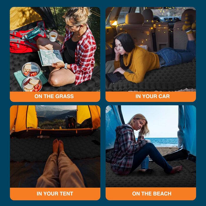 Односпальний килимок для кемпінгу Voyager Ultraleicht: легкий, самонадувний, з сумкою (чорний)