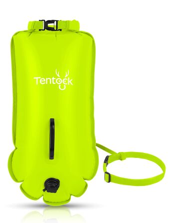 Tentock Плавуча сумка 28L, водонепроникна, надувна, для плавання та водного спорту. Безпечний плавучий засіб для триатлонів, каякінгу та снорклінгу. Колір: яскраво-зелений.