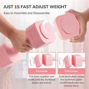 Регульовані гантелі 2 шт. 20 кг, 5-в-1 для фітнесу, дому, силових тренувань. Білий (рожевий)