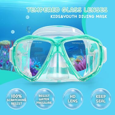 Дитячі окуляри для плавання Kinder Taucherbrille 180° Anti-Fog. Маска для снорклінгу з загартованим склом та захистом носа для хлопчиків та дівчаток 4-15 років