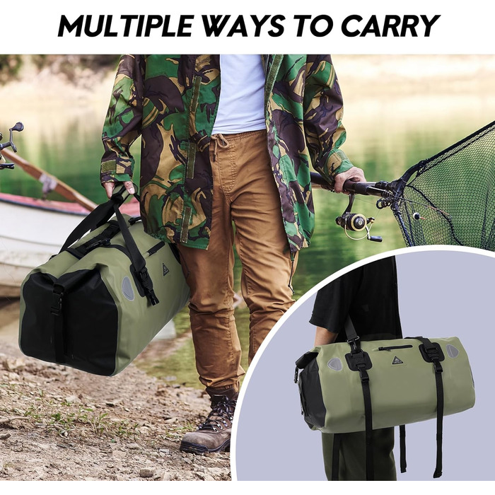 Водонепроникний рюкзак Dry Bag 70L: для кемпінгу, мотоциклів, каякінгу, SUP. Army Green