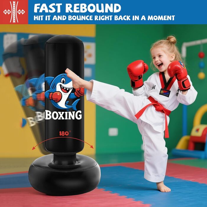 Дитячий боксерський мішок Qoosea для дітей 3-8 років, 130 см, надувний, з боксерськими рукавичками, для карате, кікбоксингу, Taekwondo, MMA, подарунок для хлопчиків та дівчаток