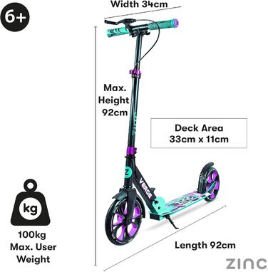 Самокат міський Zinc Verge Pro Commuter – регульована висота, чорно-зелений