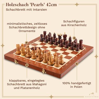 Шаховий набір Intarsien Pearl XL з вишневого дерева | Master of Chess | Шахи 42 см | Класичні шахи для дітей та дорослих - шахове поле та фігури з вишні XL