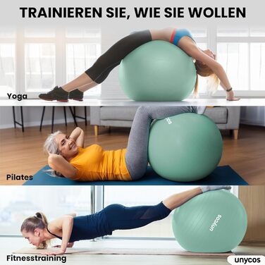 Фітбол Unycos 55/65/75 см для фітнесу, йоги, пілатесу та балансу | З насосом, BPA-Free, антивибуховий | Зелений #10