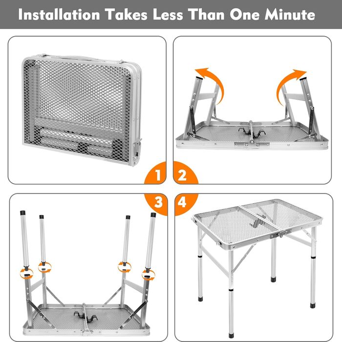 Складаний туристичний столик EASTSTORM 60x40 см з металевою сіткою, 2 рівня висоти, для кемпінгу та відпочинку на природі