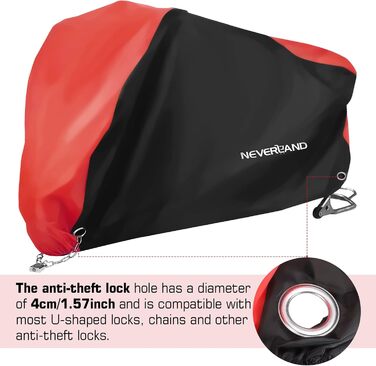 Водонепроникний чохол для мотоцикла NEVERLAND XXXL (255x75x145см), 300D Oxford, захисна навіс-гараж з замками та вітрозахистом, чорно-червоний