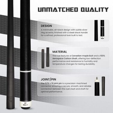 Більярдний кий Big Cat Carbon Gold Series з карбоновим шафтом Pro Taper 12.4 мм, чорне ірландське лляне обмотування (20oz, GLD-1)