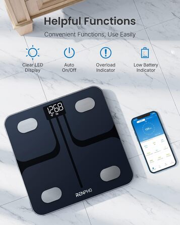 RENPHO Розумні ваги для аналізу складу тіла, цифрові Wi-Fi/Bluetooth ваги, персональні ваги з вимірюванням ІМТ, додаток для фітнесу, технологія Step-On