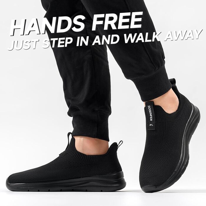 Сліпони чоловічі Sosenfer: зручні дихаючі кросівки без шнурівків для занять спортом, прогулянок та тренувань (1272, чорний, 44 EU)