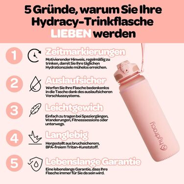 Пляшка для води Hydracy 1 л з фруктовим вставкою, BPA-free, з мітками часу, герметична спортивна пляшка без конденсату для спорту та активного відпочинку