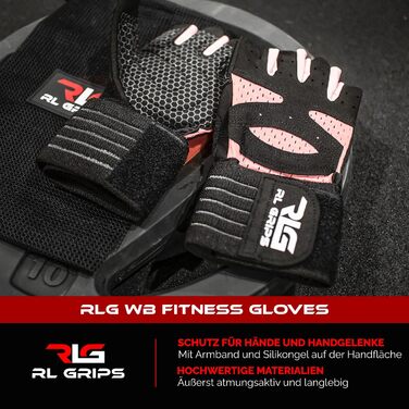 RL Grips фітнес-рукавички для важкої атлетики, кросфіту та силових тренувань з підтримкою зап'ястя та силіконовим зчепленням – рукавички для тренувань для жінок та чоловіків, чорного та рожевого кольорів