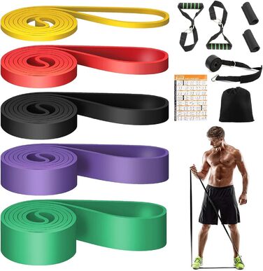 Набір еластичних стрічок WEXFFU 12 шт. для силових тренувань, йоги, пілатесу та фізіотерапії (з дверним анкером, ручками, чохлом)